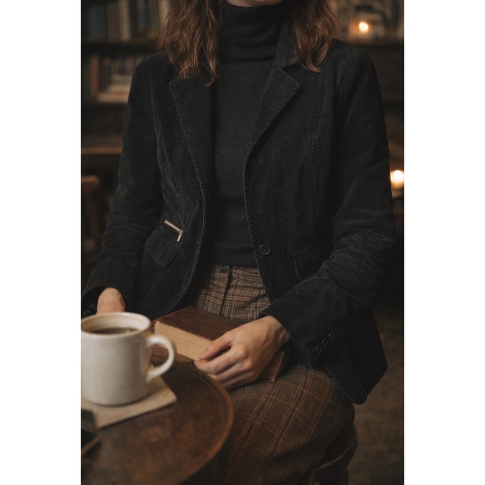 LOFT Corduroy Blazer Womens 10 Black Dark Academia Classic Preppy‎ Jacket